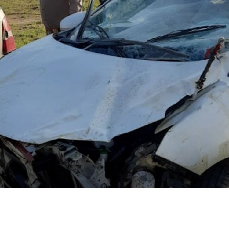 यमुना एक्सप्रेस वे पर इमरजेंसी ब्रेक लगाने से हरियाणा पुलिस टीम अर्टिका कार पलटी